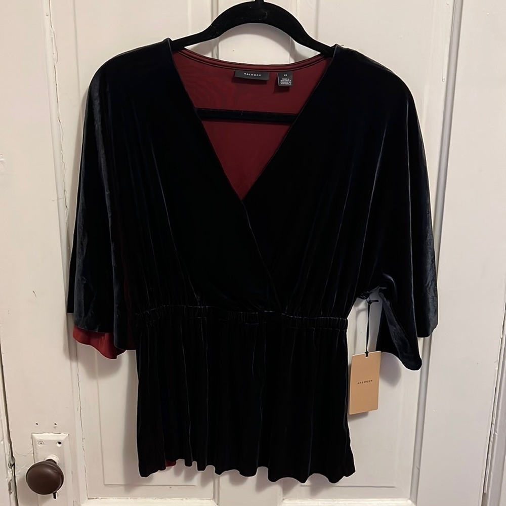 Halogen Black Velvet Peplum Shirt
